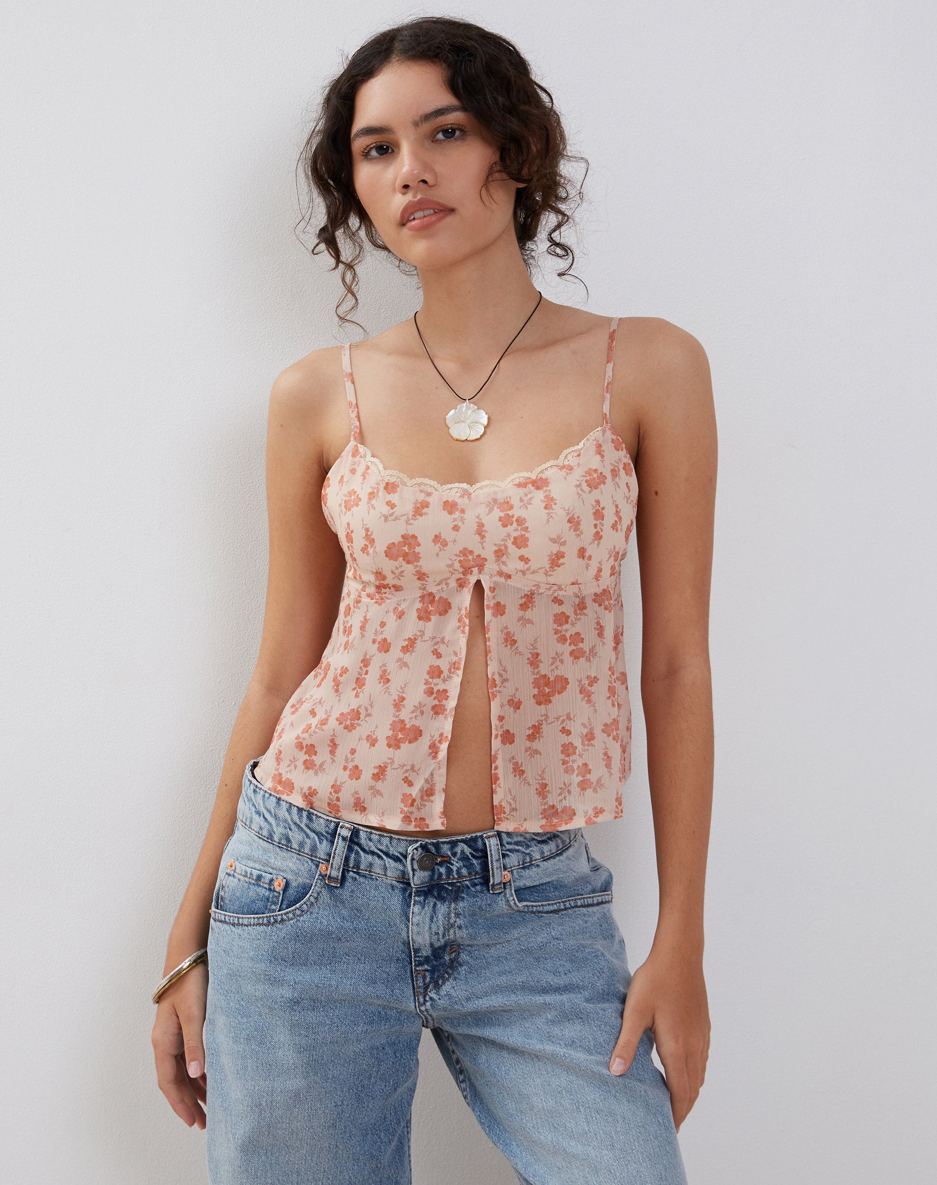 Image of Slavina Cami Butterfly Top in Peach Cherry Blossom
