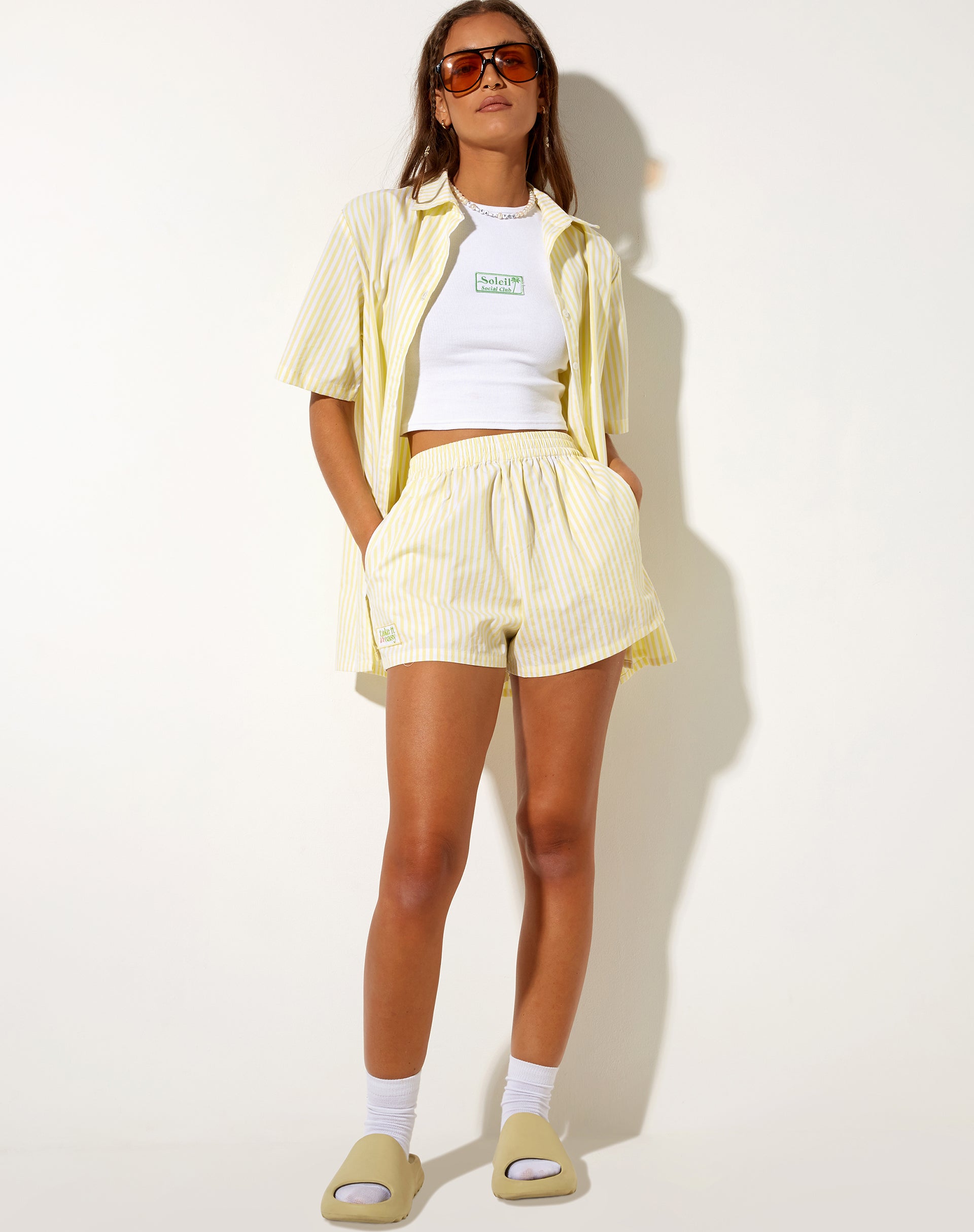 Oversize Yellow Slogan Short Sleeve Shirt | Smita – motelrocks.com