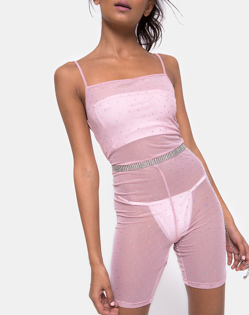 Image of Solina Unitard in Crystal Net Rose