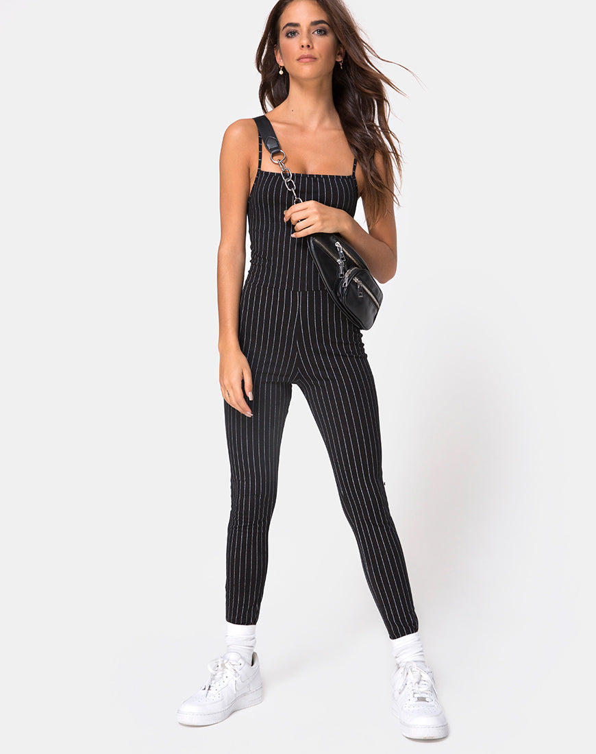 Image of Solita Unitard in Pinstripe Black