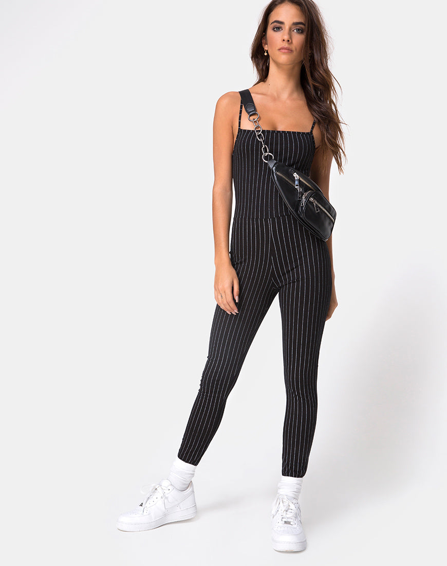 Image of Solita Unitard in Pinstripe Black
