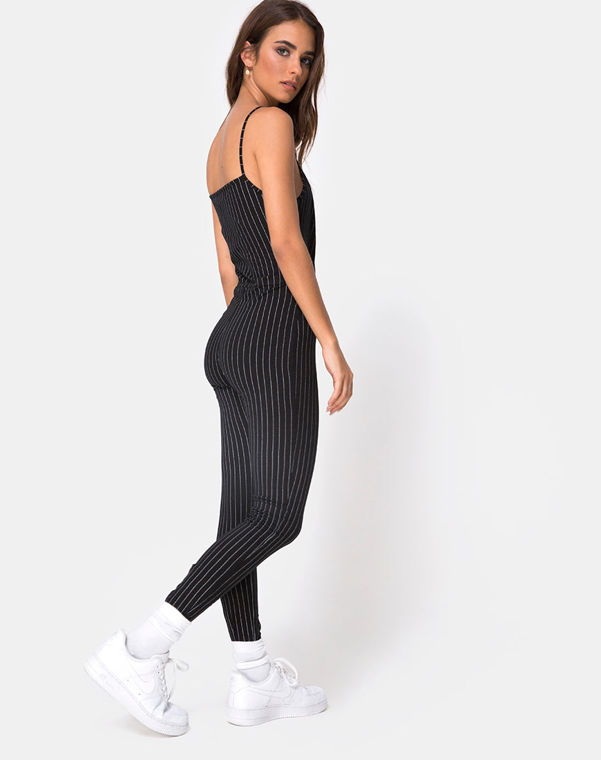 Image of Solita Unitard in Pinstripe Black