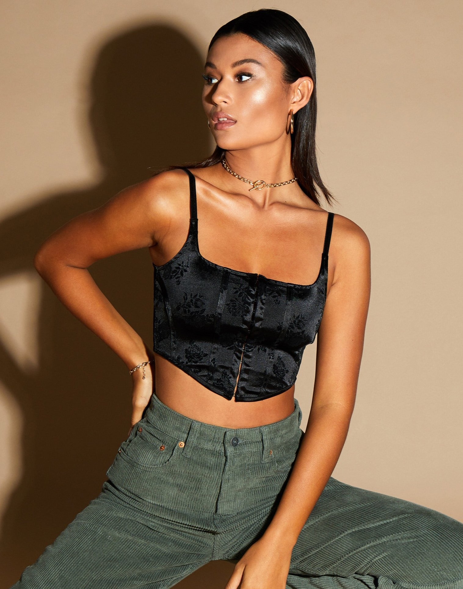 Image of Elicia Crop Top in Black Rose Flock