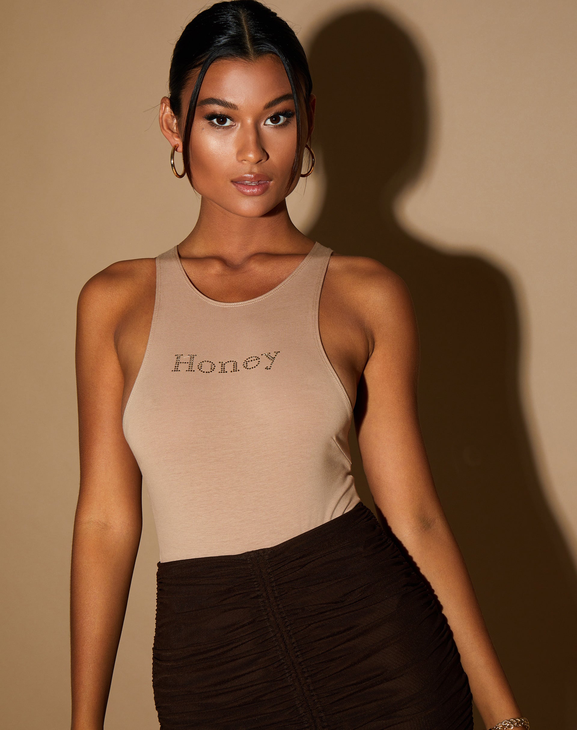 Image of Gavis Bodice in Tan Honey Diamante in Gold