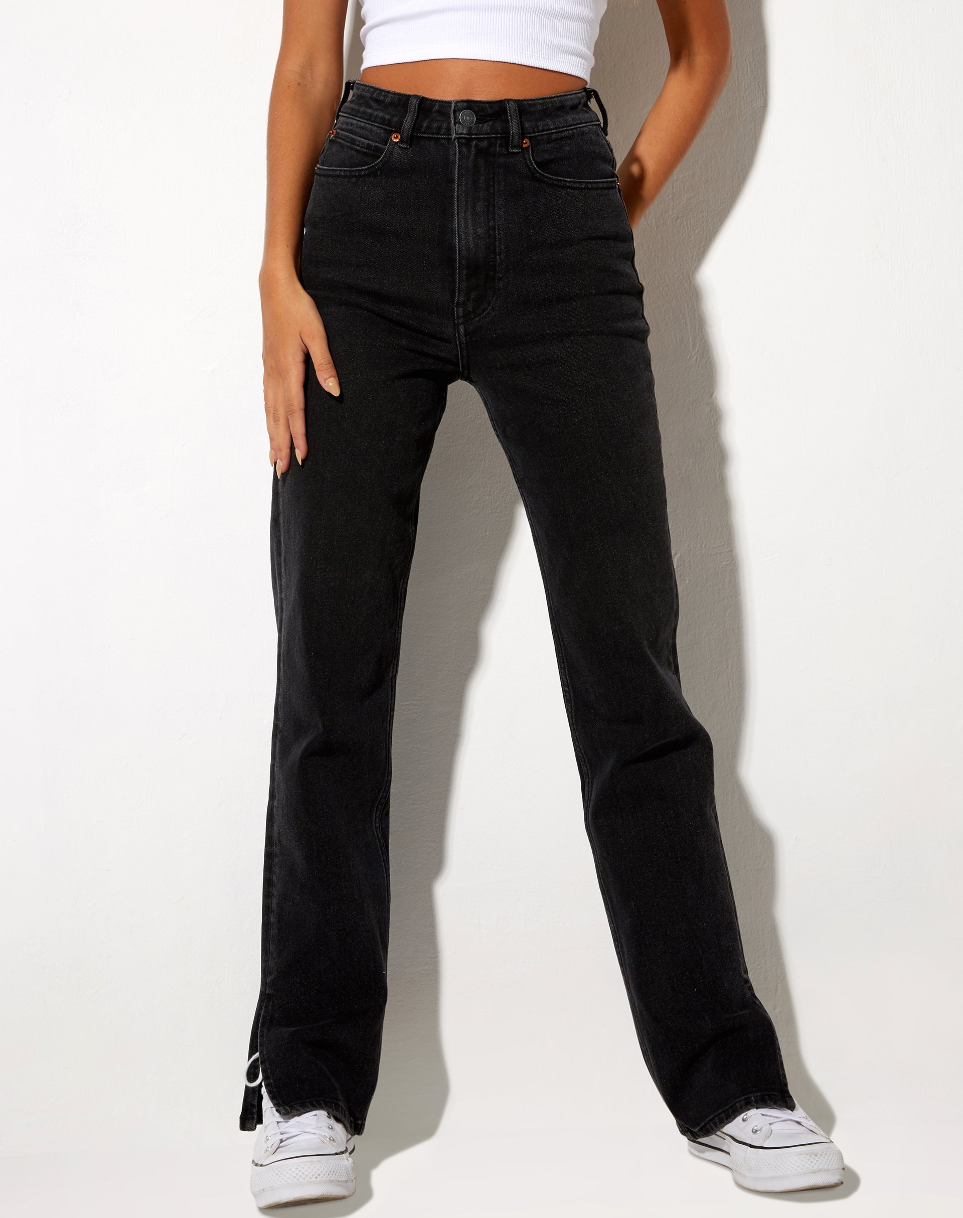 Black High Waisted Straight Jeans