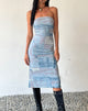 Image of MOTEL X JACQUIE Suki Bandeau Midi Dress in Mesh Abstract Paint Brush Blue
