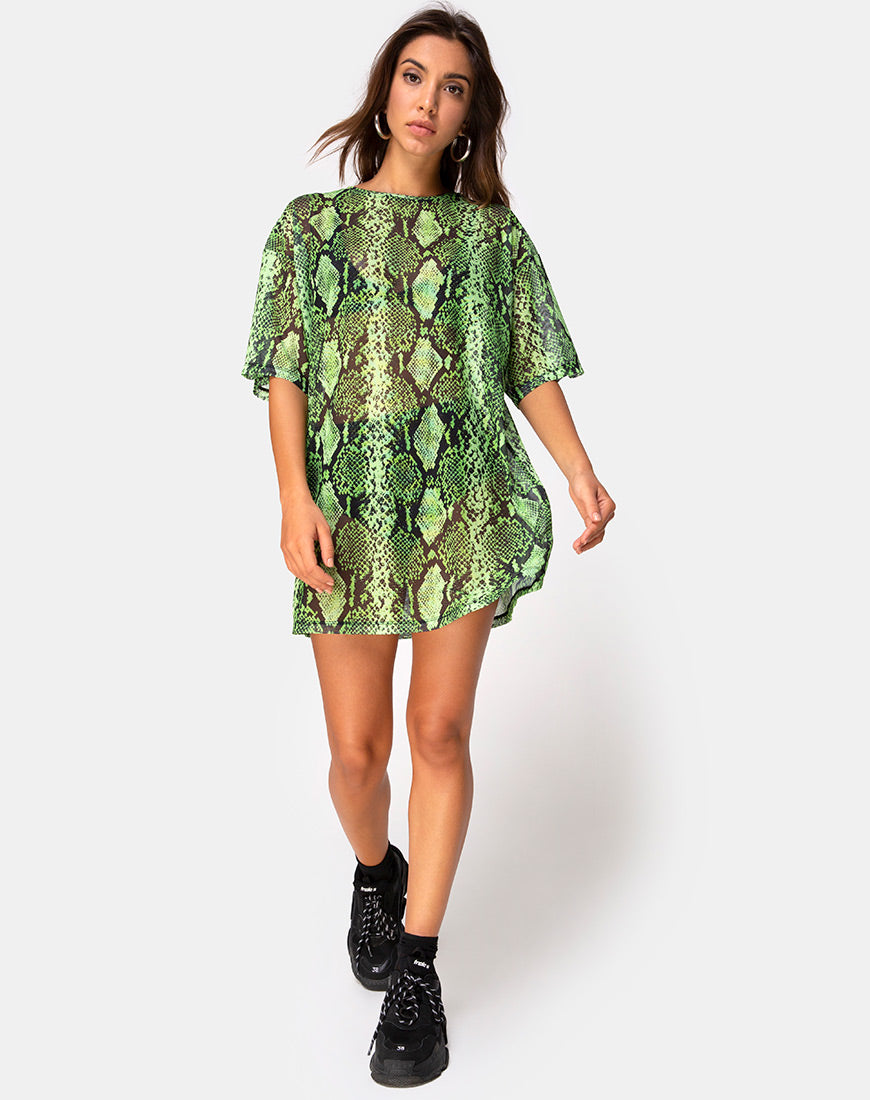 Image of Sunny Kiss Oversize Tee in Slime Lime Snake Mesh