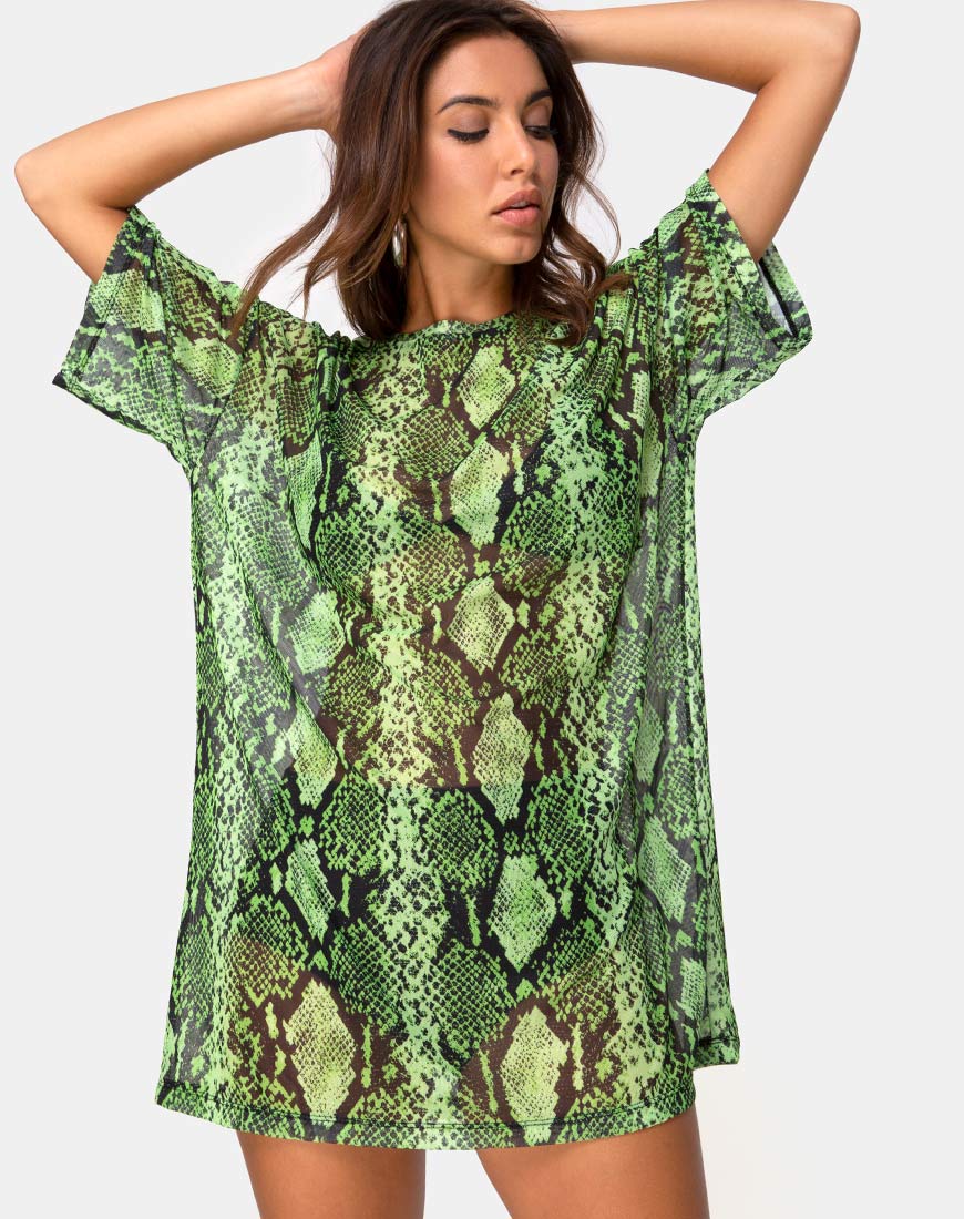 Image of Sunny Kiss Oversize Tee in Slime Lime Snake Mesh