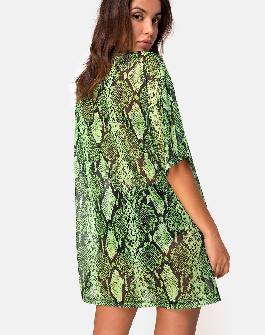 Image of Sunny Kiss Oversize Tee in Slime Lime Snake Mesh