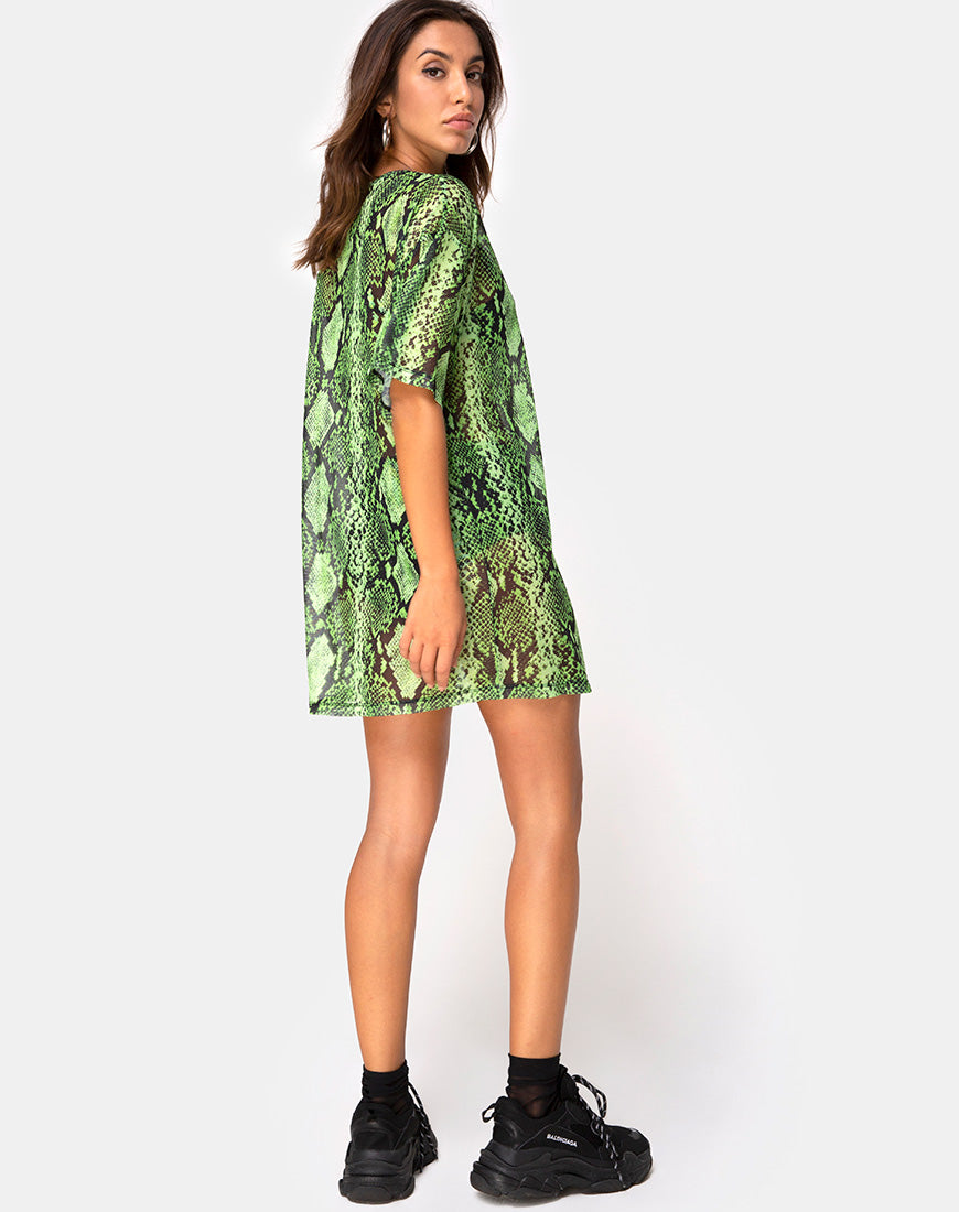 Image of Sunny Kiss Oversize Tee in Slime Lime Snake Mesh