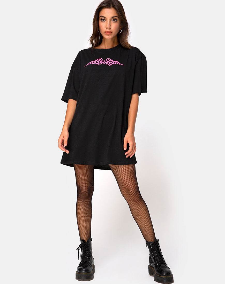 Image of Sunny Kiss Oversize Tee in Black with Pink Tribal