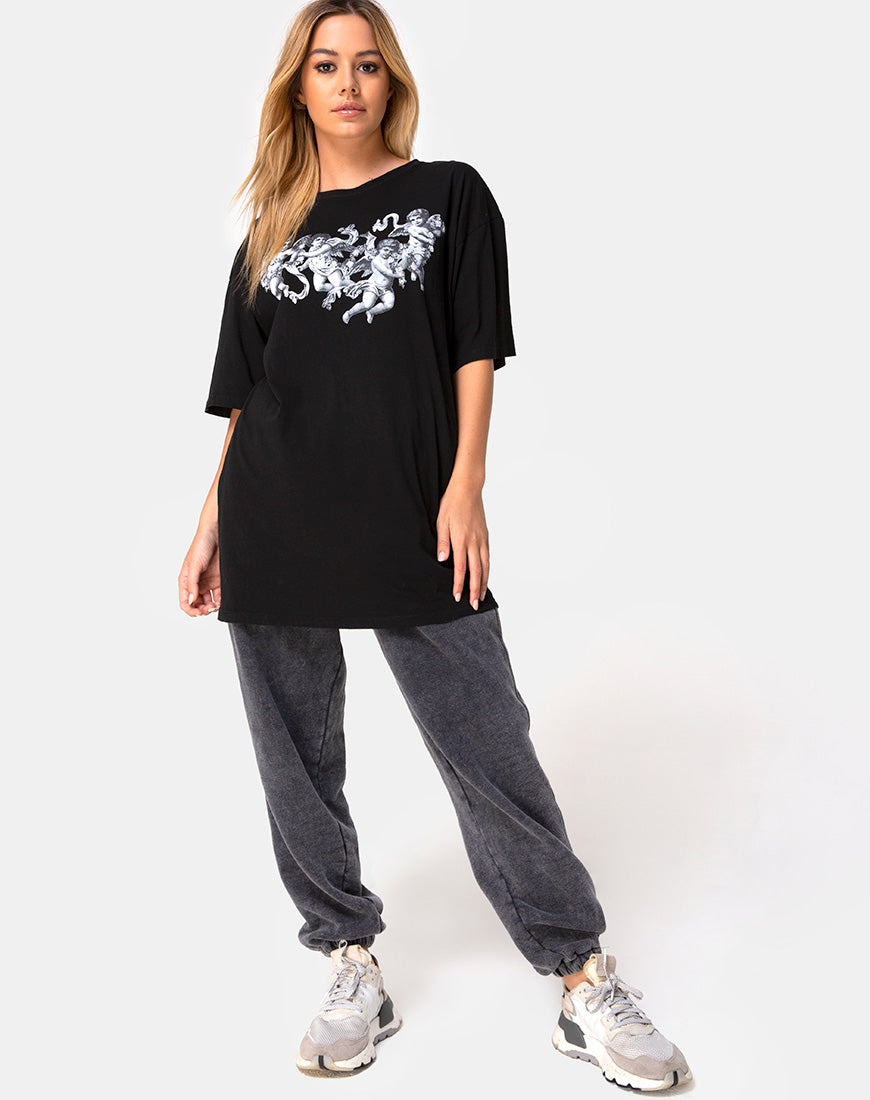 Image of Sunny Kiss Tee in Black with Cherub