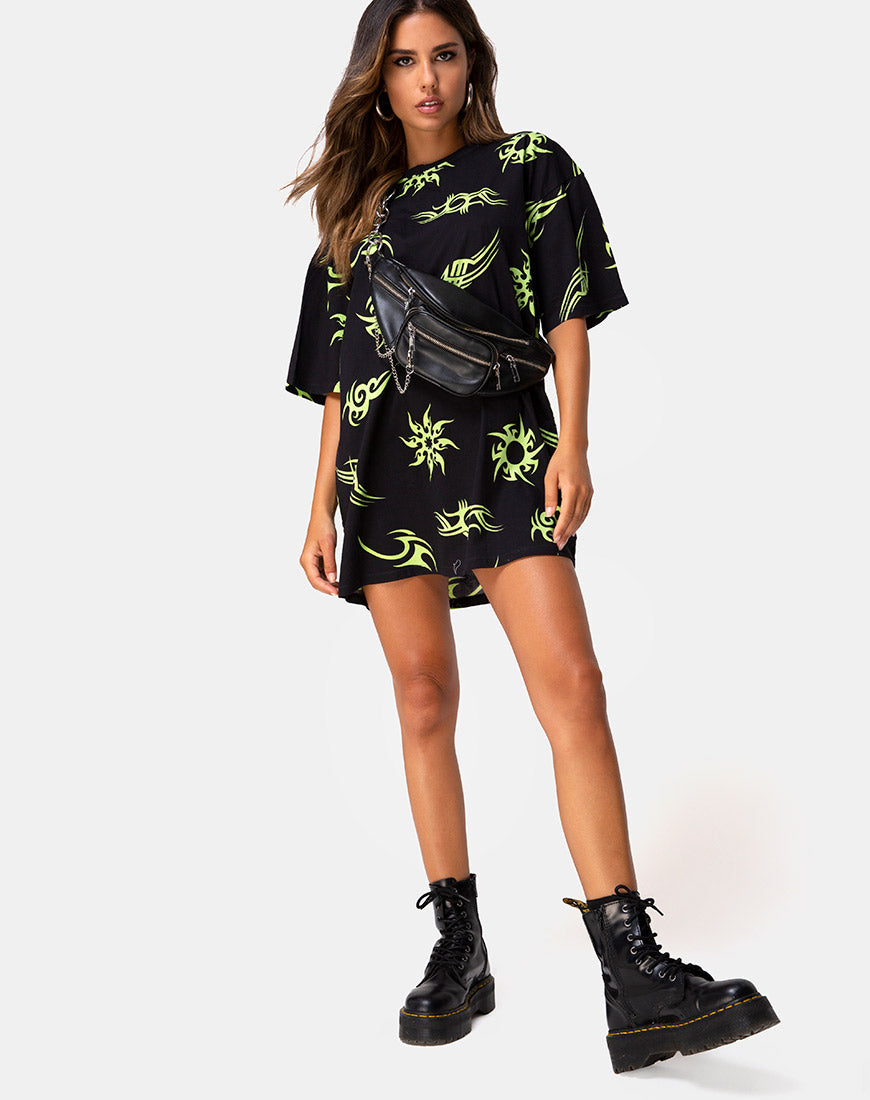 Image of Sunny Kiss Tee in Black with Tribal Repeat