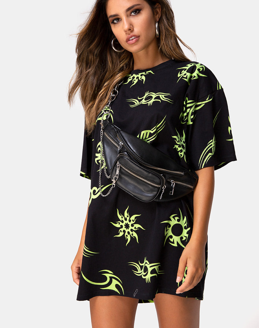 Image of Sunny Kiss Tee in Black with Tribal Repeat