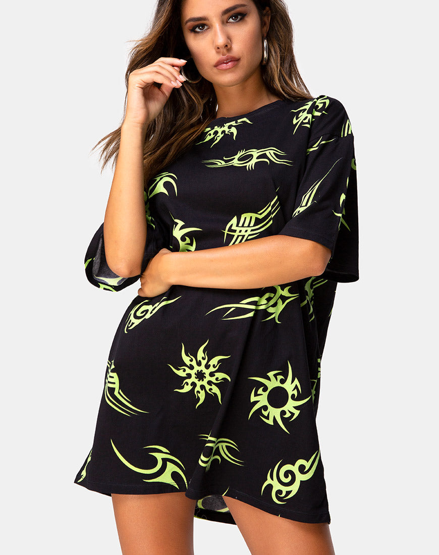 Image of Sunny Kiss Tee in Black with Tribal Repeat