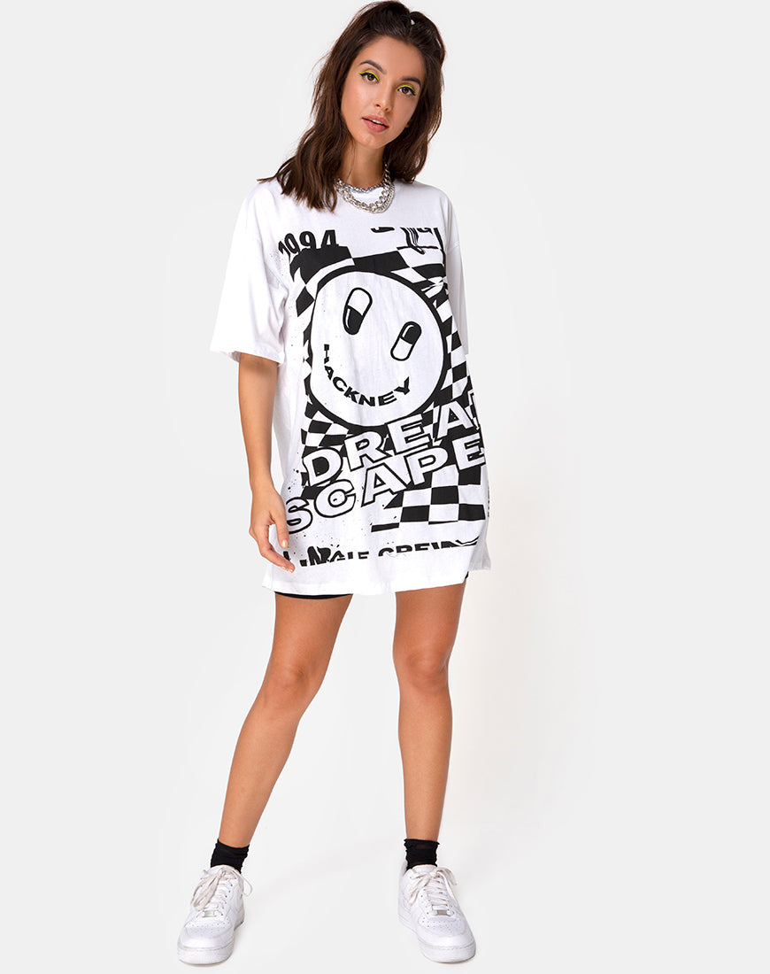 Image of Sunny Kiss Tee in White with Black Dream Scape