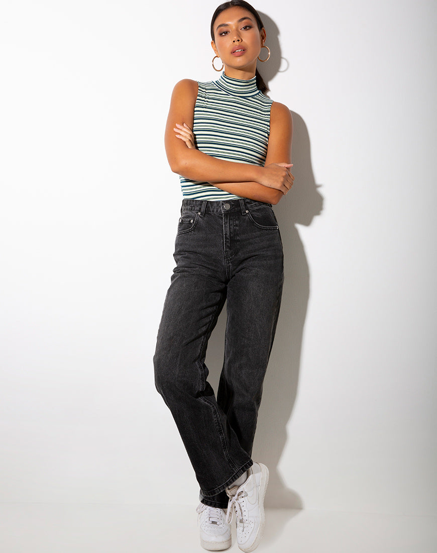 Image of Suri Top in Dark Green Light Green and White