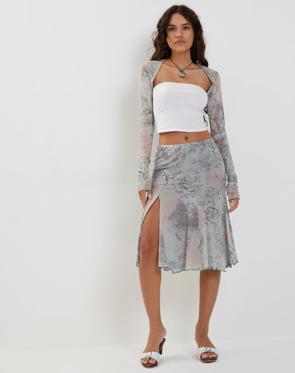 Sloane Midi Skirt in Pastel Floral Lace