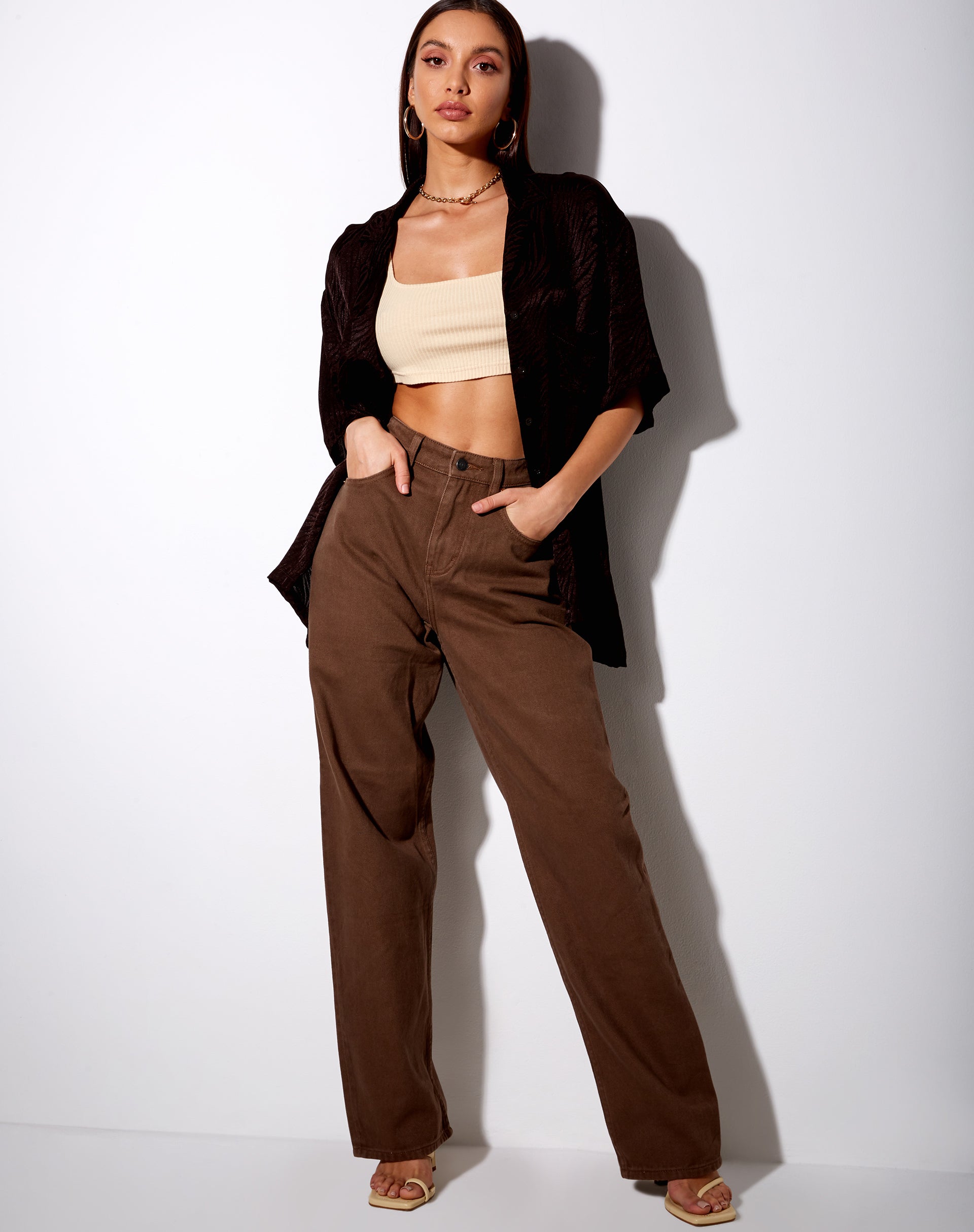 Image of Taelsa Shirt in Satin Zebra Bitter Chocolate