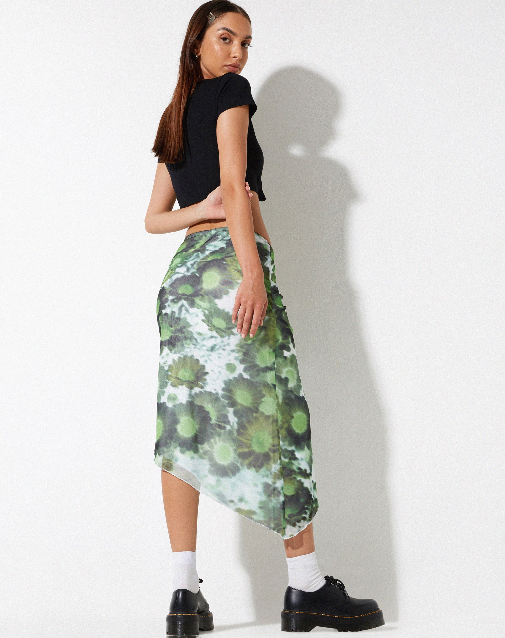 image of Tansu Midi Skirt in Xray Blurred Daisy Green