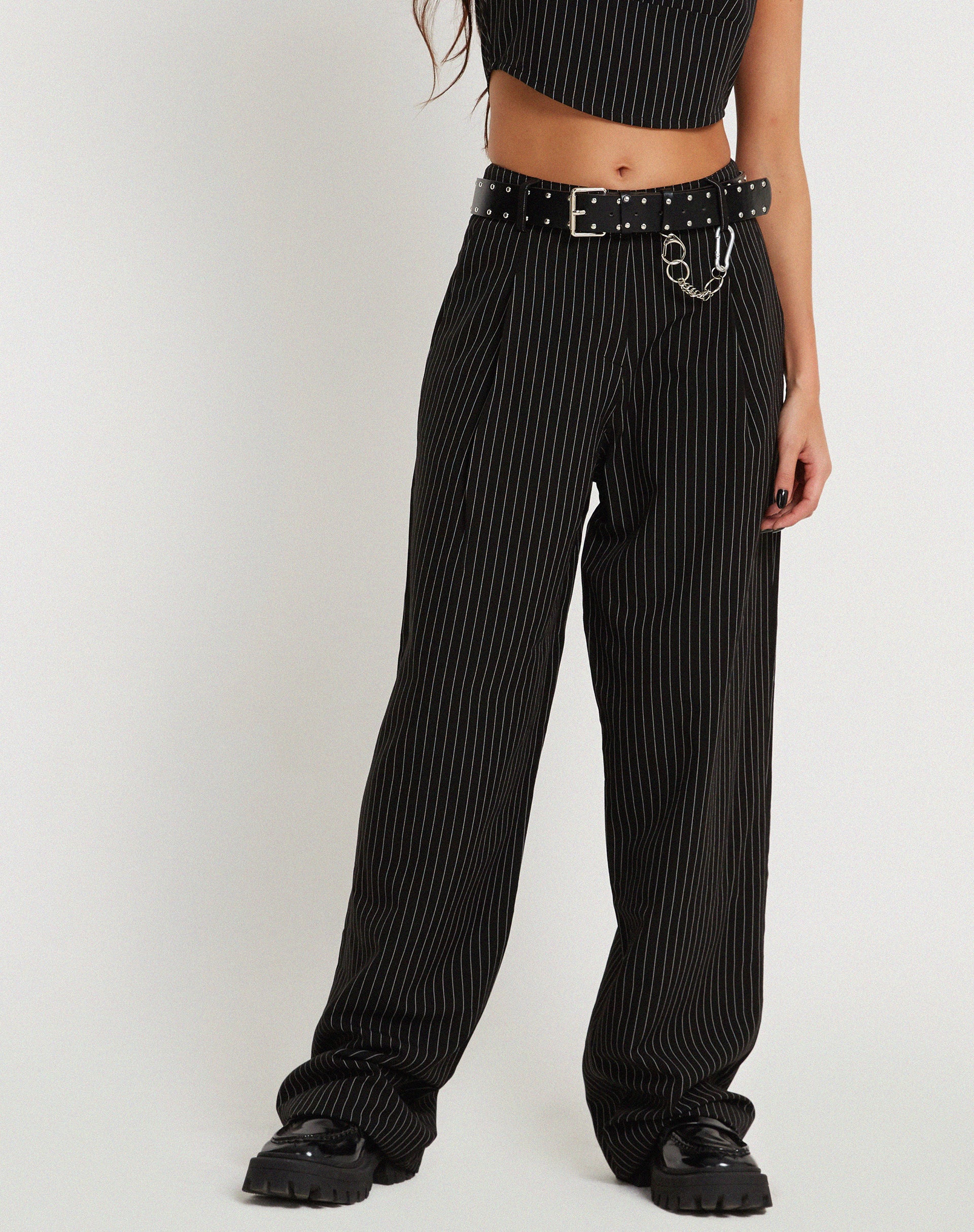 Mauvais cargo pants with chain in black pinstripe  ASOS