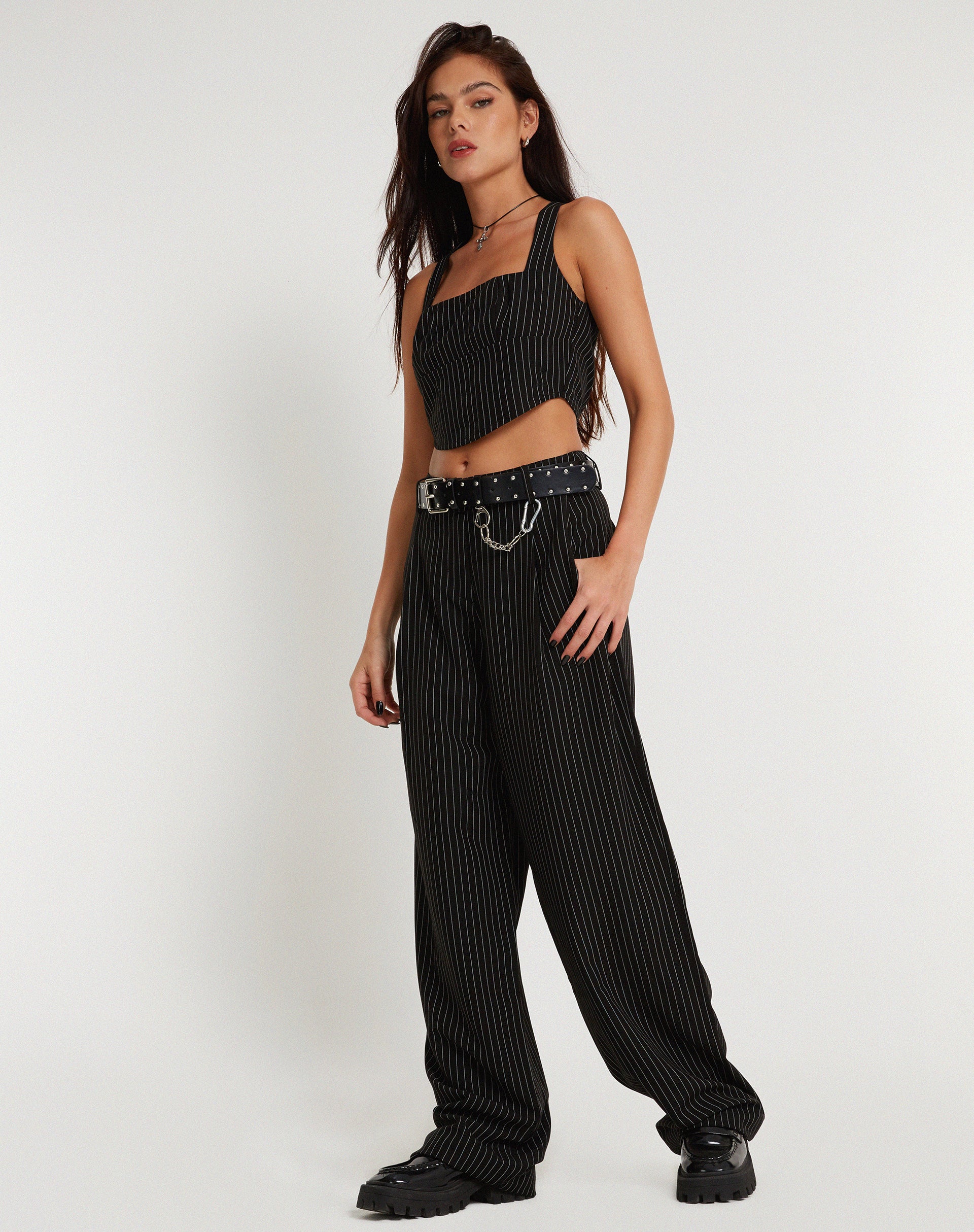 Pinstripe Black Wide Leg Trousers Saskira motelrocks