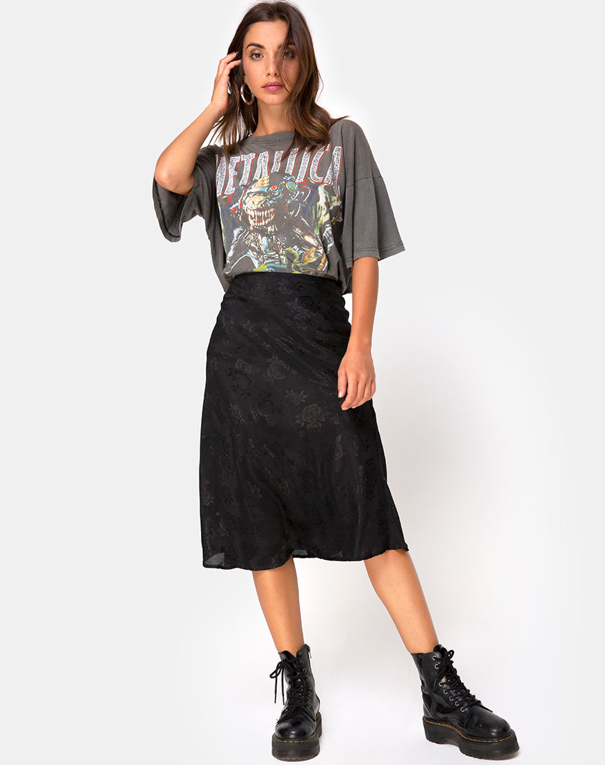 Tauri Midi Skirt in Satin Rose Black – motelrocks.com