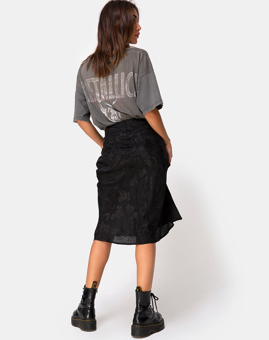 Image of Tauri Midi Skirt in Satin Rose Black