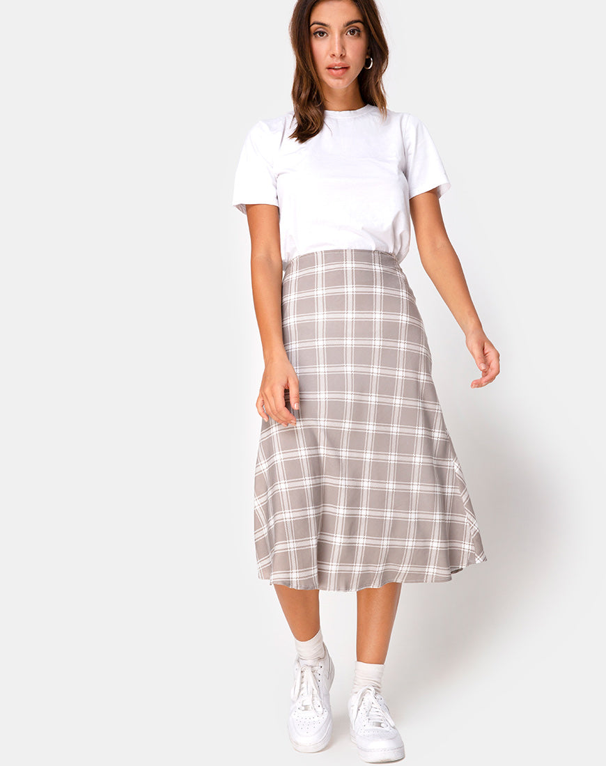 Image of Tauri Midi Skirt in Grunge Check Taupe
