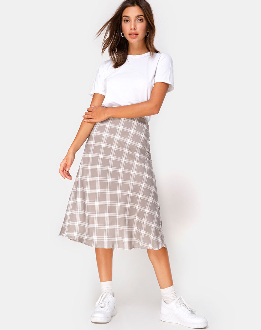 Image of Tauri Midi Skirt in Grunge Check Taupe