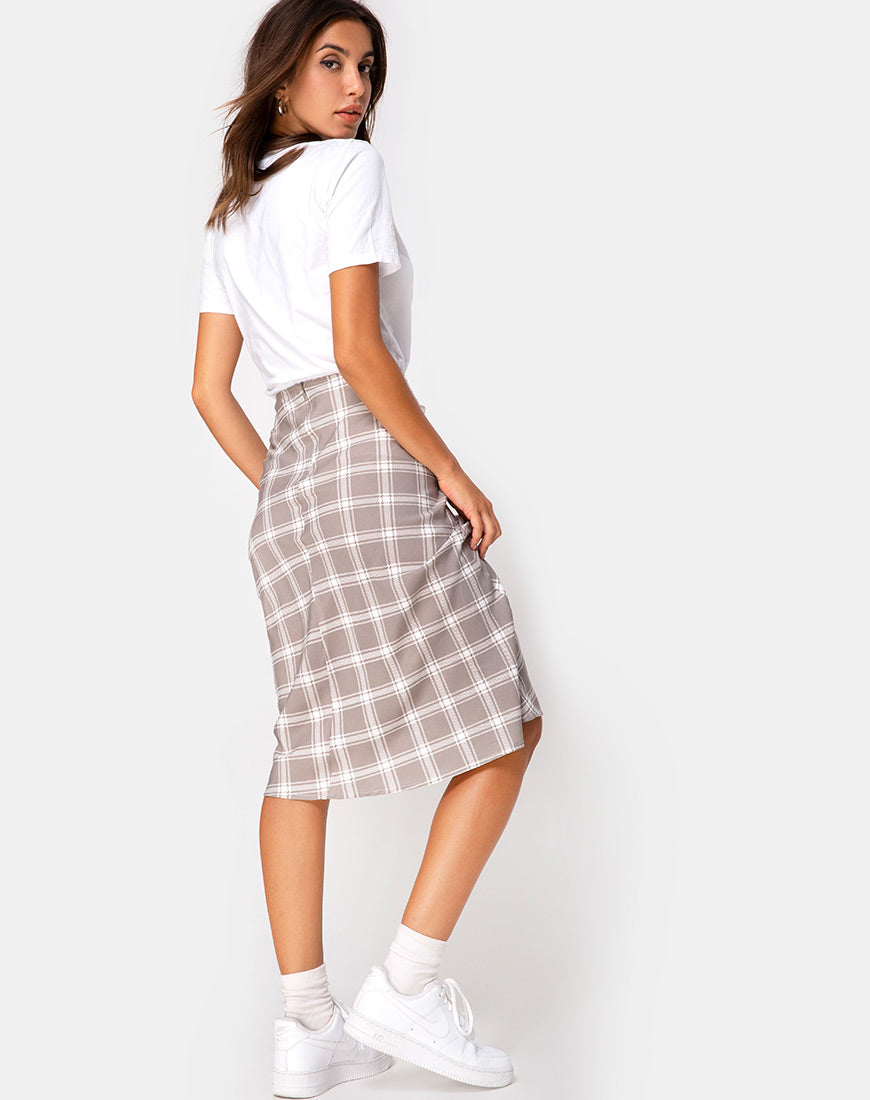 Image of Tauri Midi Skirt in Grunge Check Taupe