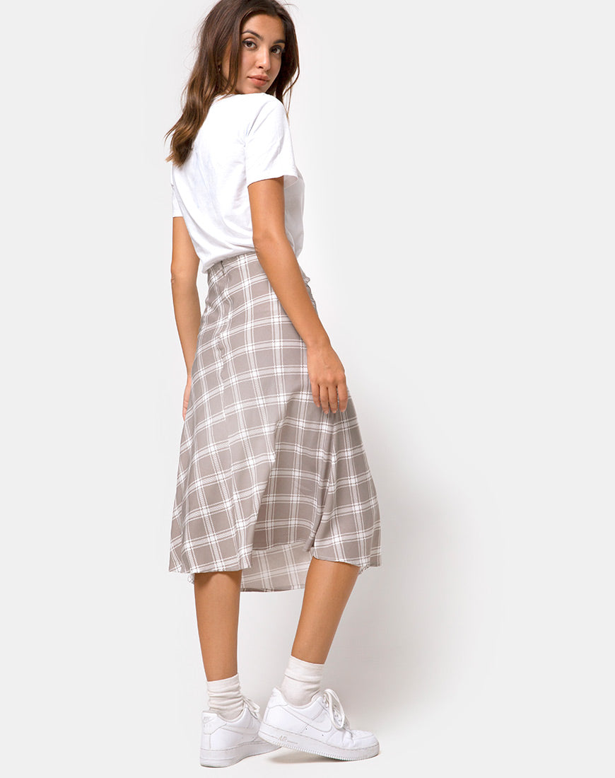 Image of Tauri Midi Skirt in Grunge Check Taupe