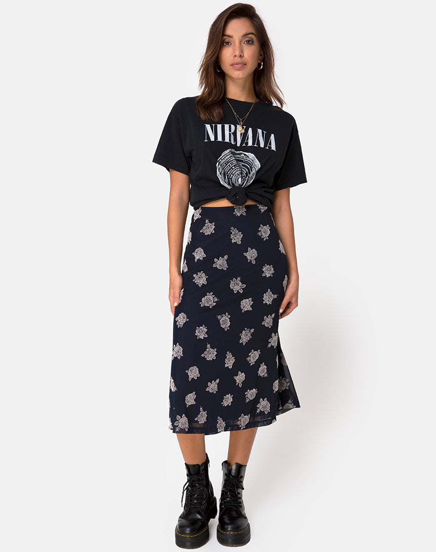 Image of Tauri Midi Skirt in Black Flock Rose