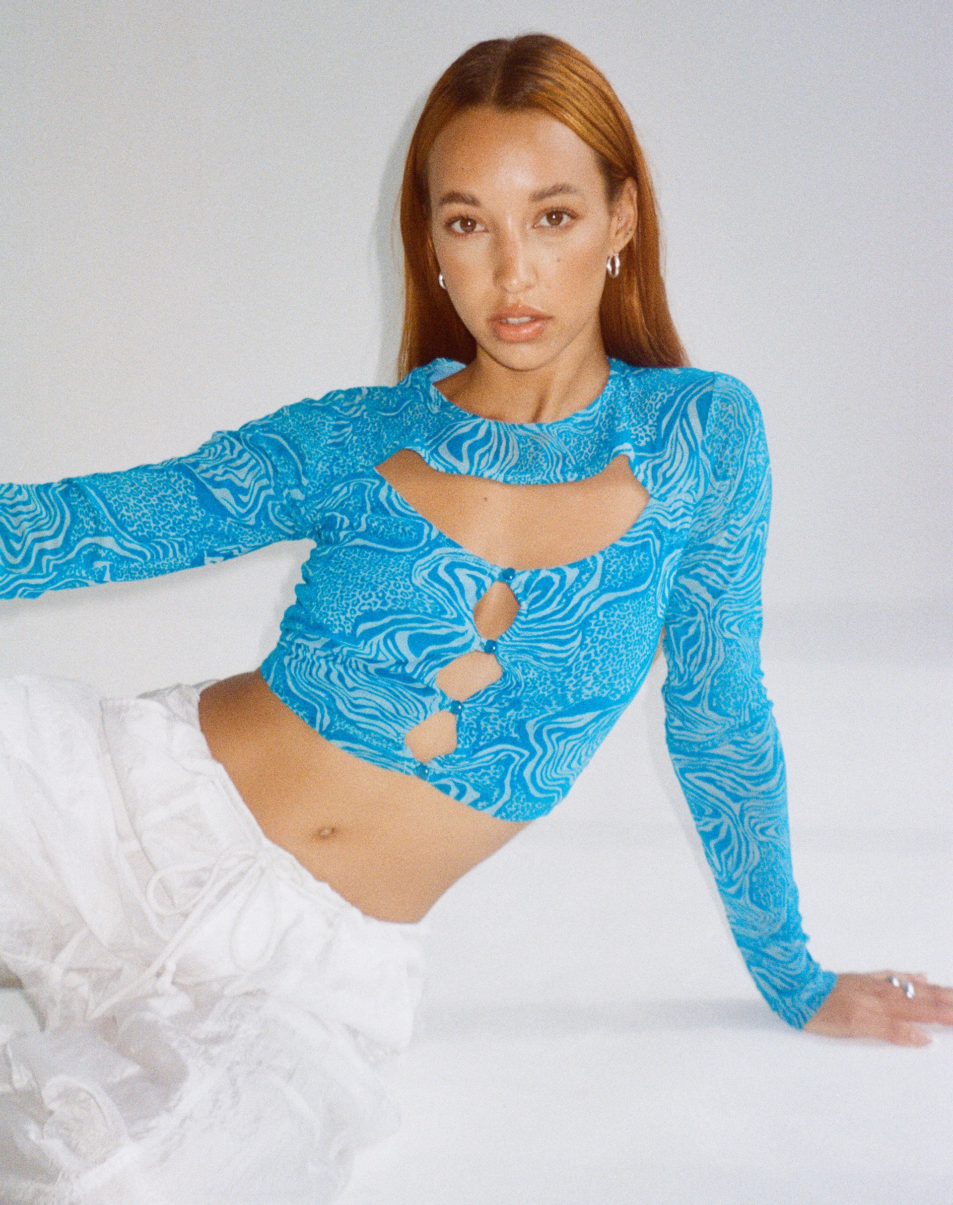 image of Techin Crop Top in Mixed Animal Flock Blue
