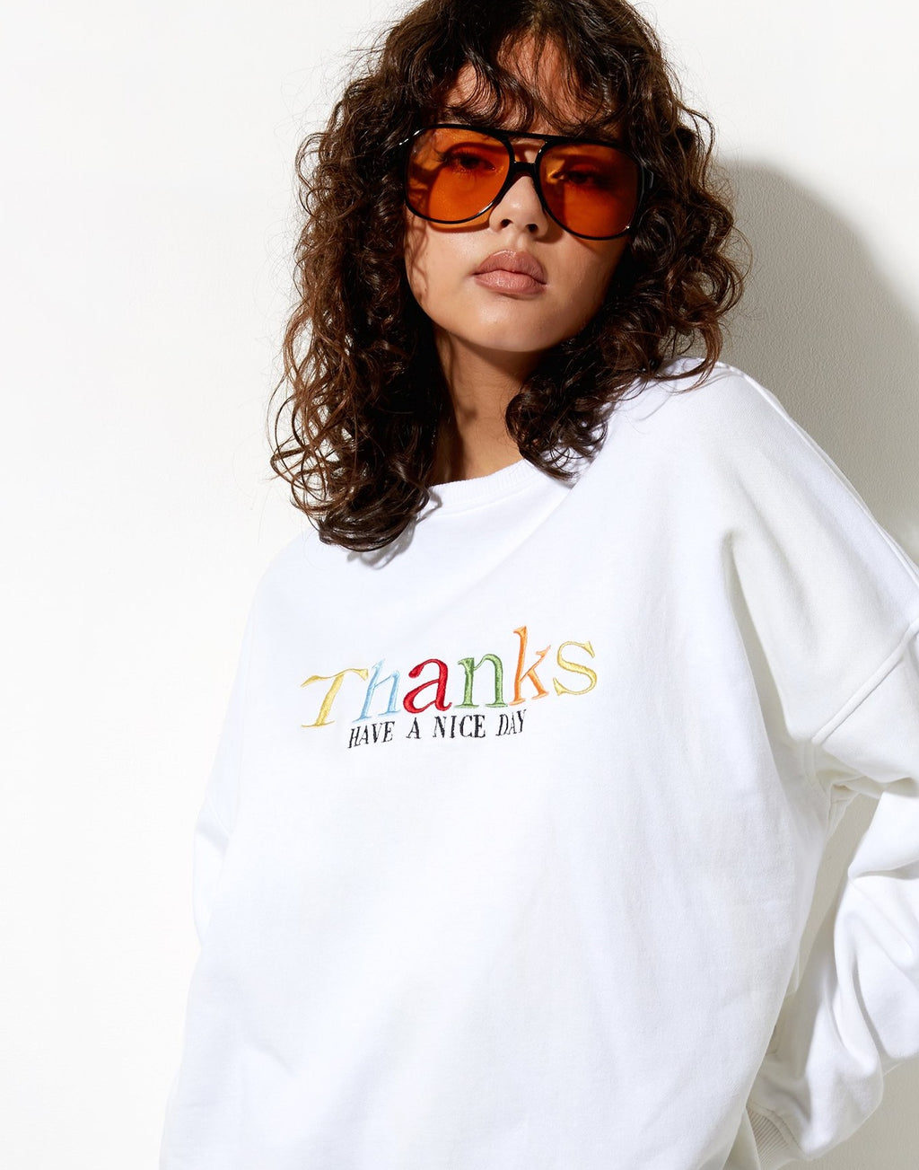 Ted Sweatshirt in White Thank You Have A Nice Day Embro