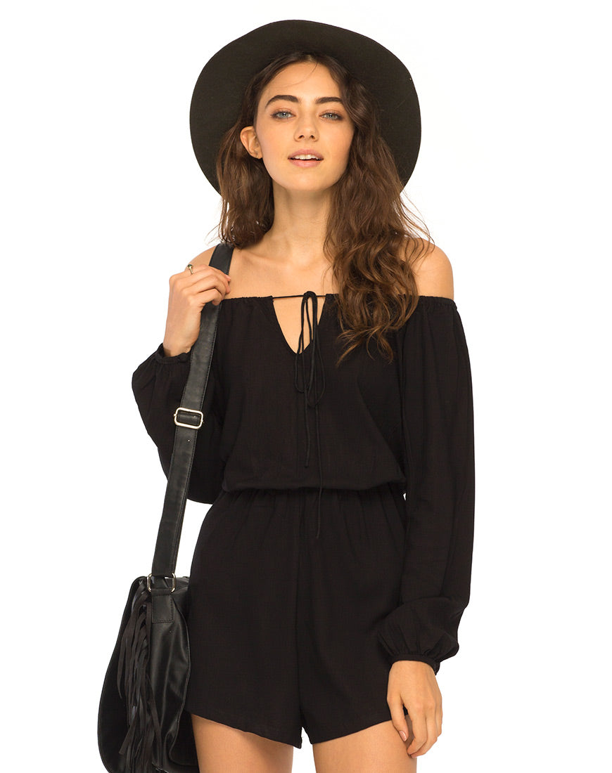 Teegan Off The Shoulder Playsuit in Black