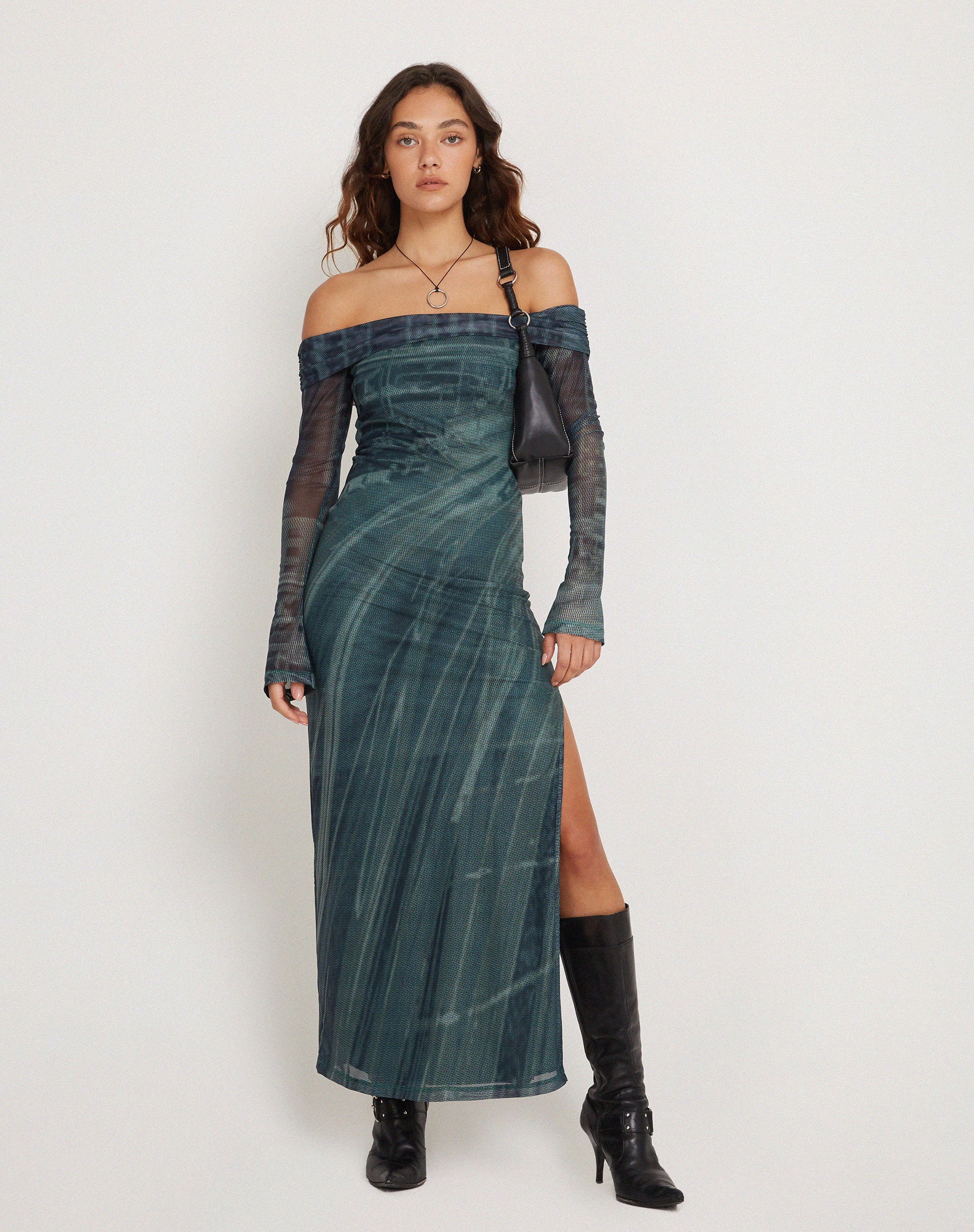 green bardot midi dress Vesper bengaline bardot sweetheart neckline slit front midi dress in forest green