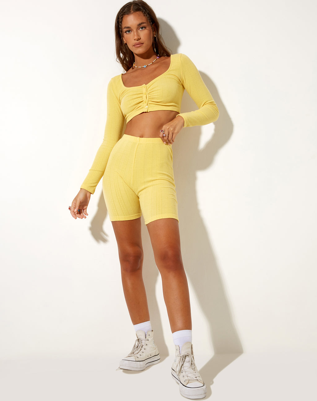 Sarma Shorts in Pointelle Lemon Diamond Shape