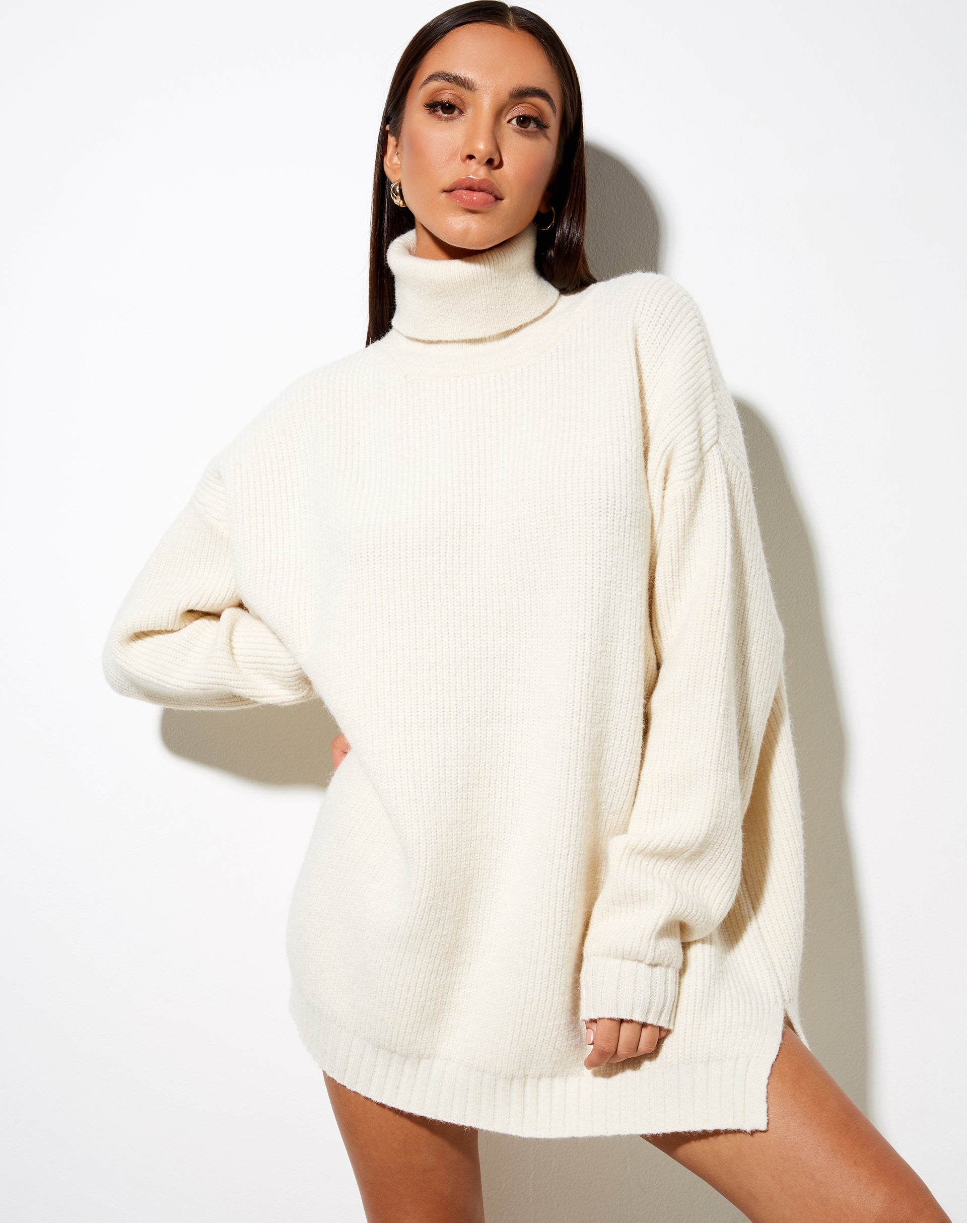 Roll Neck Ivory Knit Jumper Dress | Thach motelrocks.com Roll Neck Ivory Knit Jumper Dress | Thach motelrocks.com