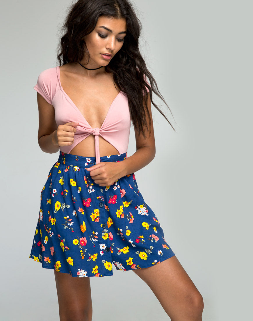 Thione Skater Skirt in Fleur Navy