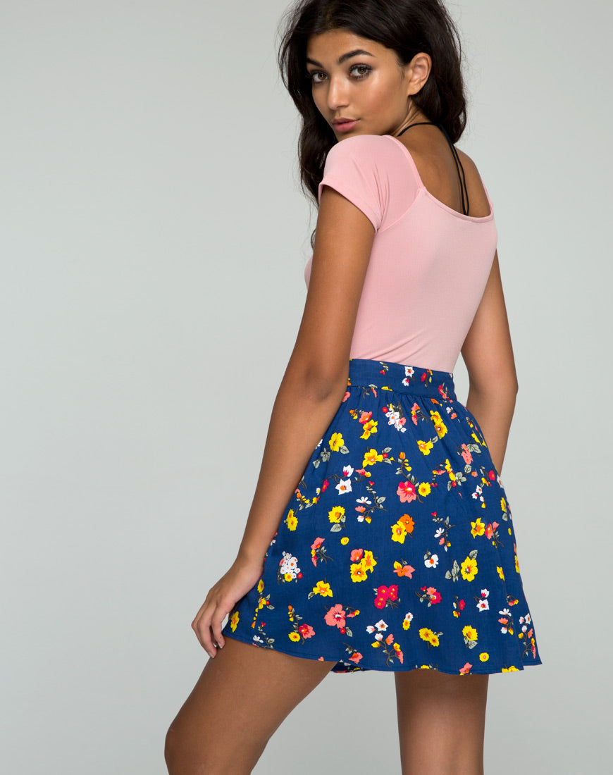 Thione Skater Skirt in Fleur Navy