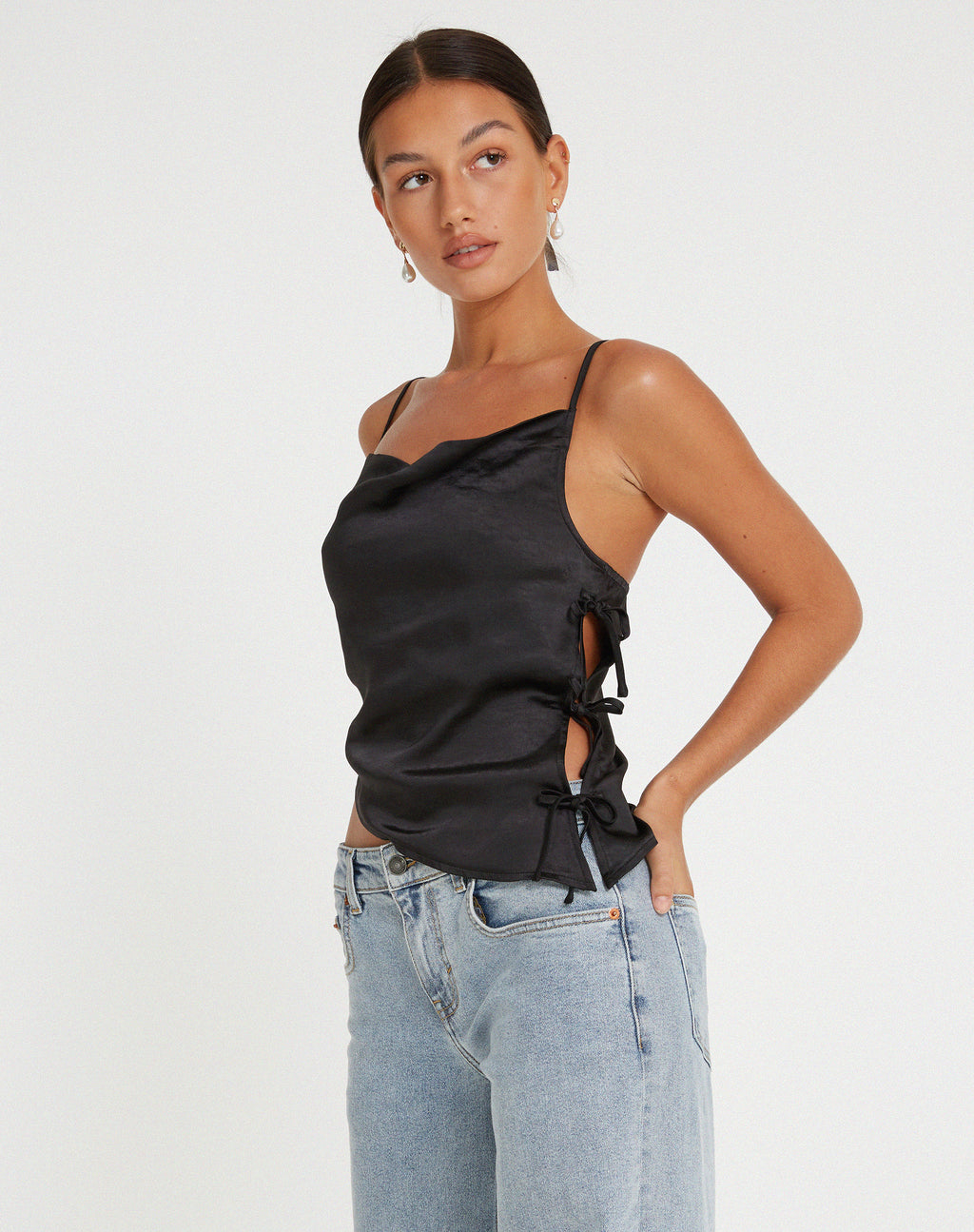 Timbis Strappy Top in Satin Black