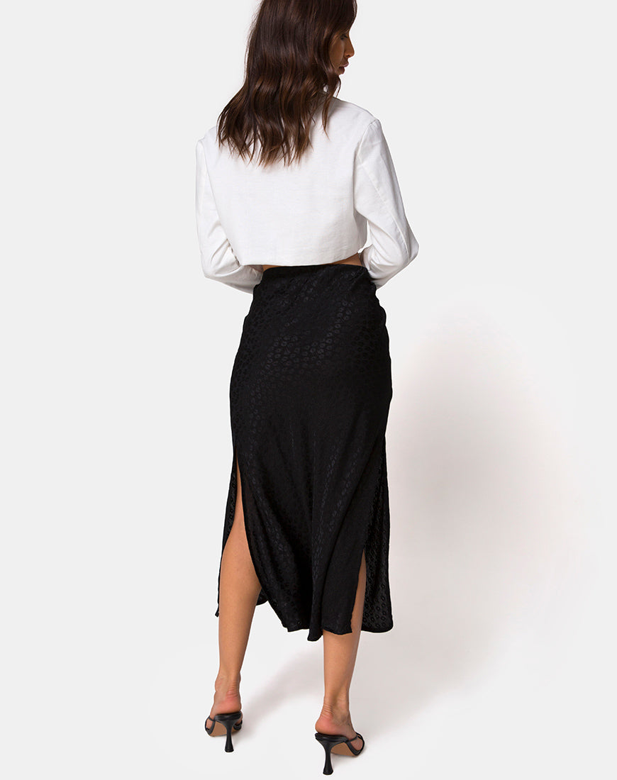 Image of Tindra Midi Skirt in Satin Ditsy Rose Black