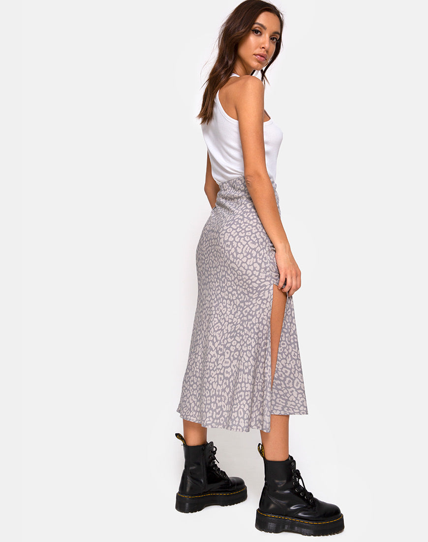 Grey Leopard Midi Skirt | Tindra – motelrocks.com