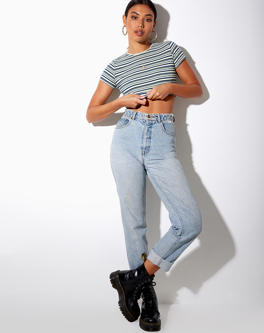 Image of Tindy Crop Top in Dark Green Light Green and White