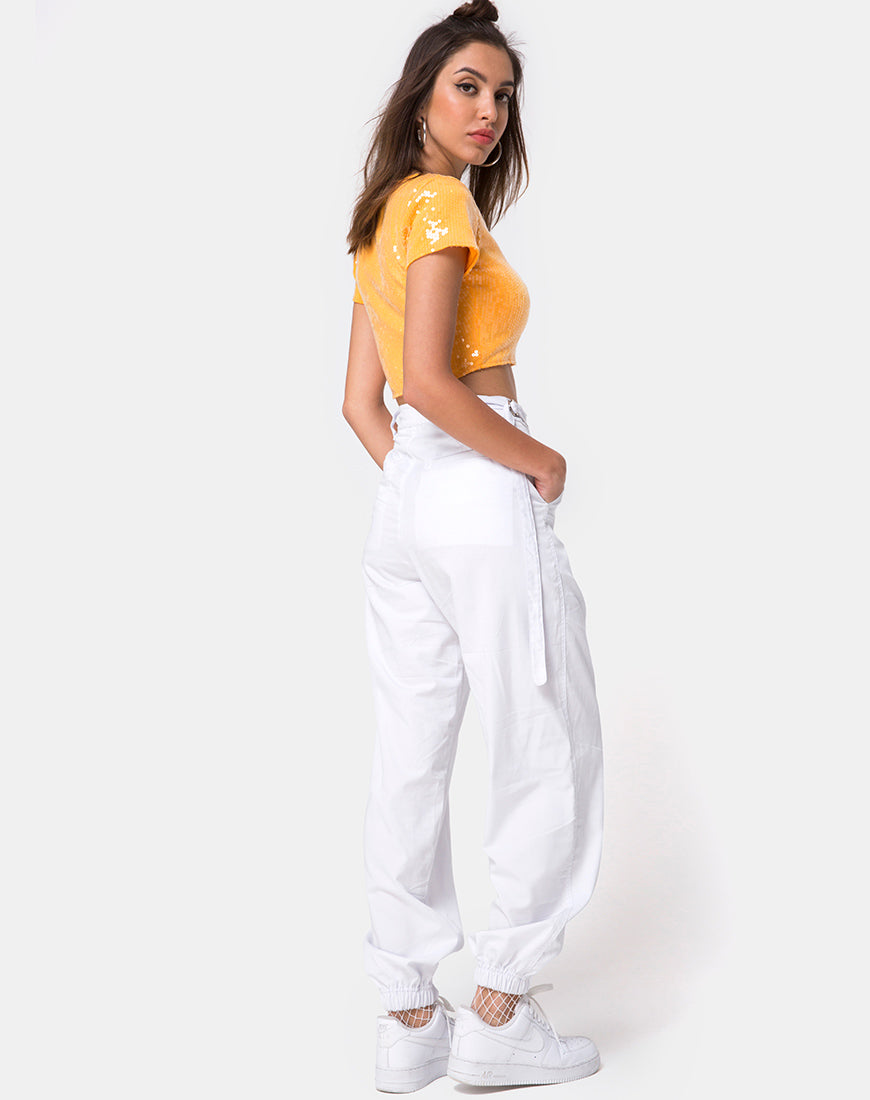 Image of Tindy Crop Top in Tangerine with Clear Sequin