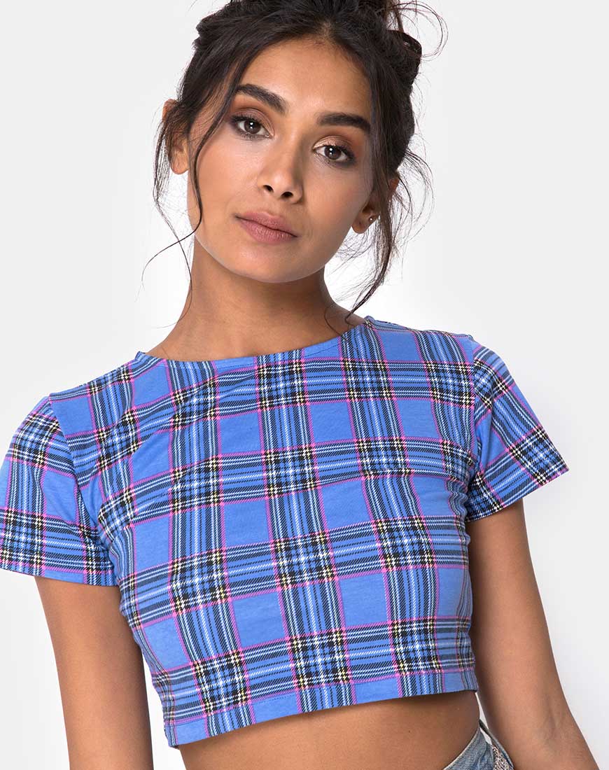 Image of Tindy Crop Top 90s Check Blue Pink