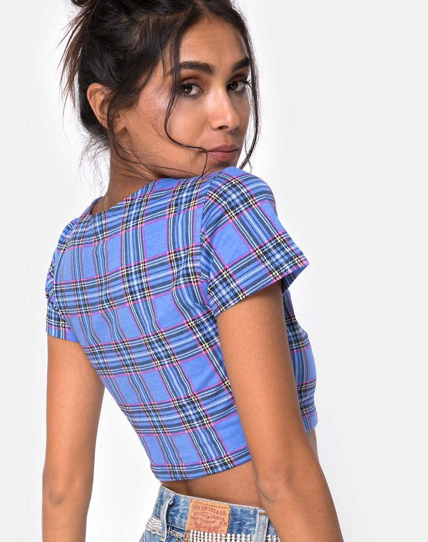 Tindy Crop Top 90's Check Blue Pink
