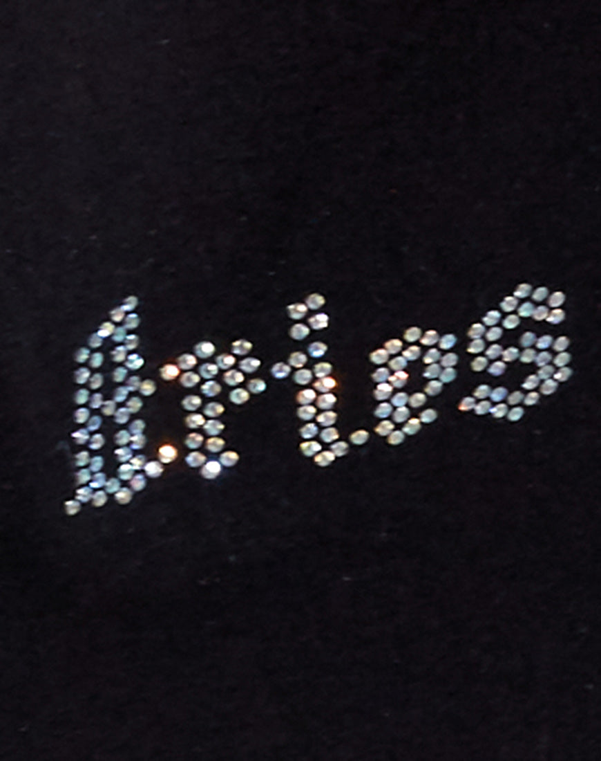 Tiney Crop Tee in Black 'Aries' Diamante