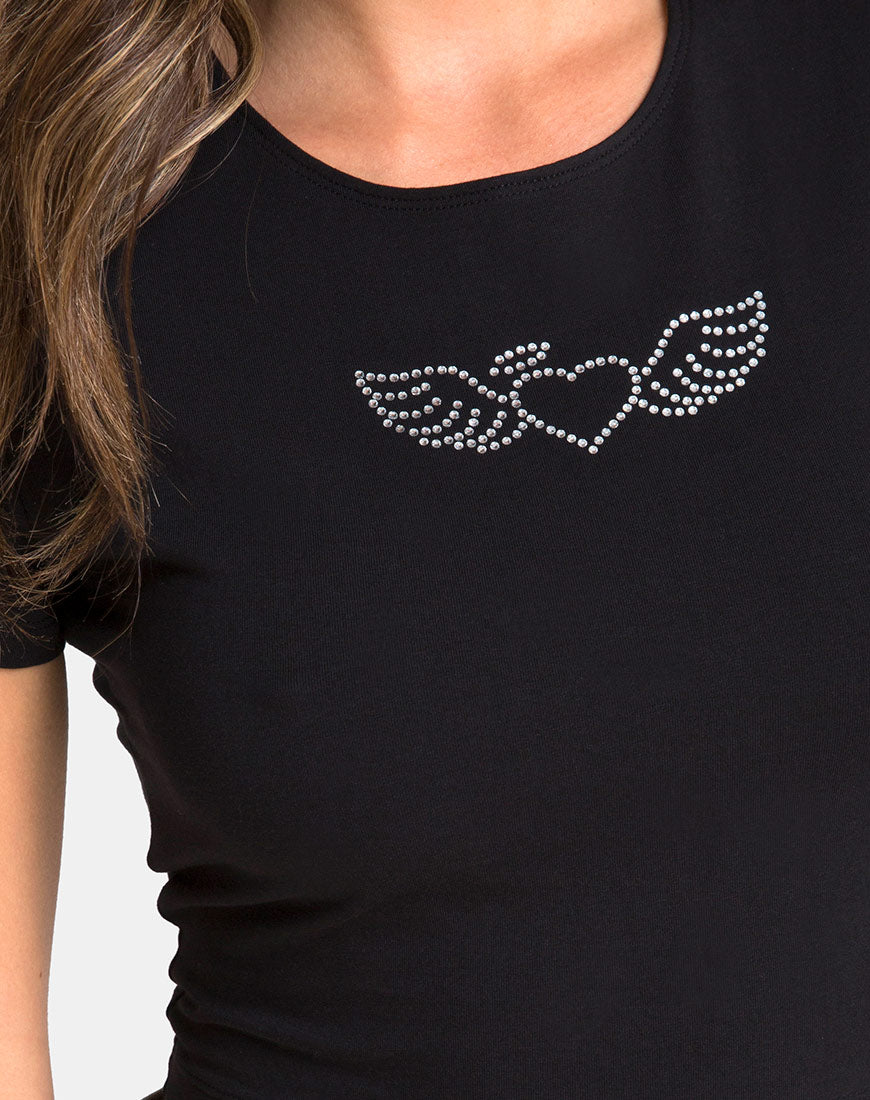 Image of Tiney Tee in Black with Angel Heart Diamante